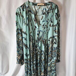 LA Cera Paisley Tunic Women's Size 3X Pleated Chest